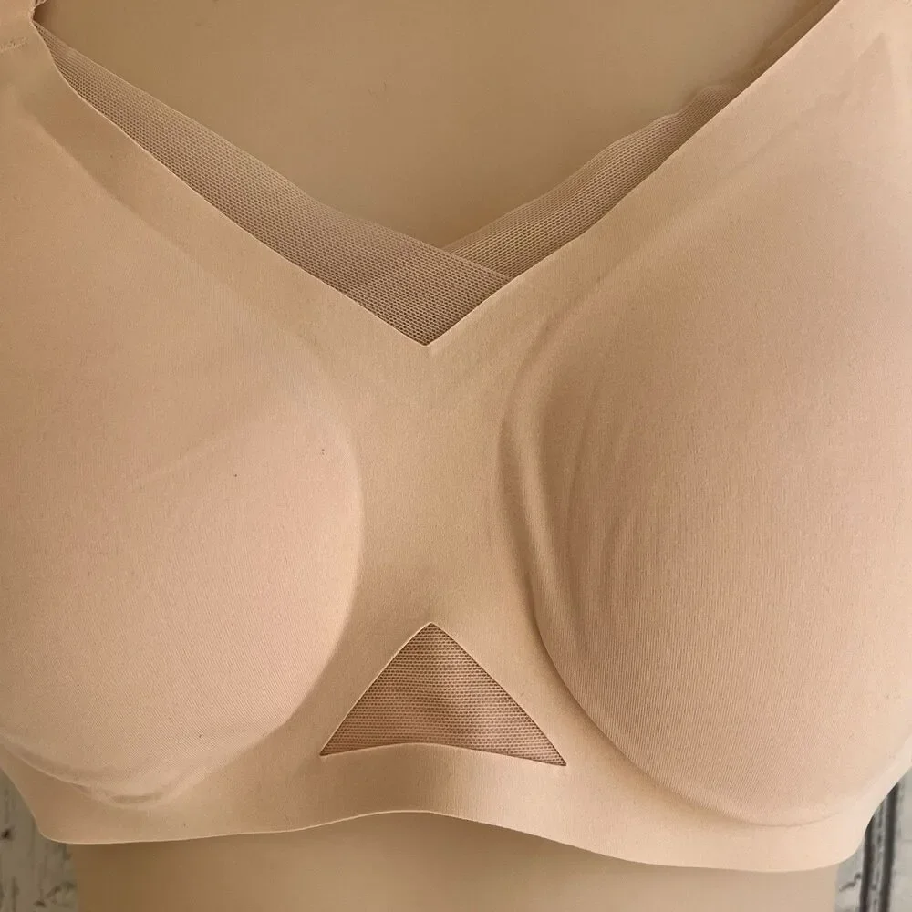 HoneyLove Womens Crossover Bra Size L 38 B/C Wireless Comfort Beige Seamless